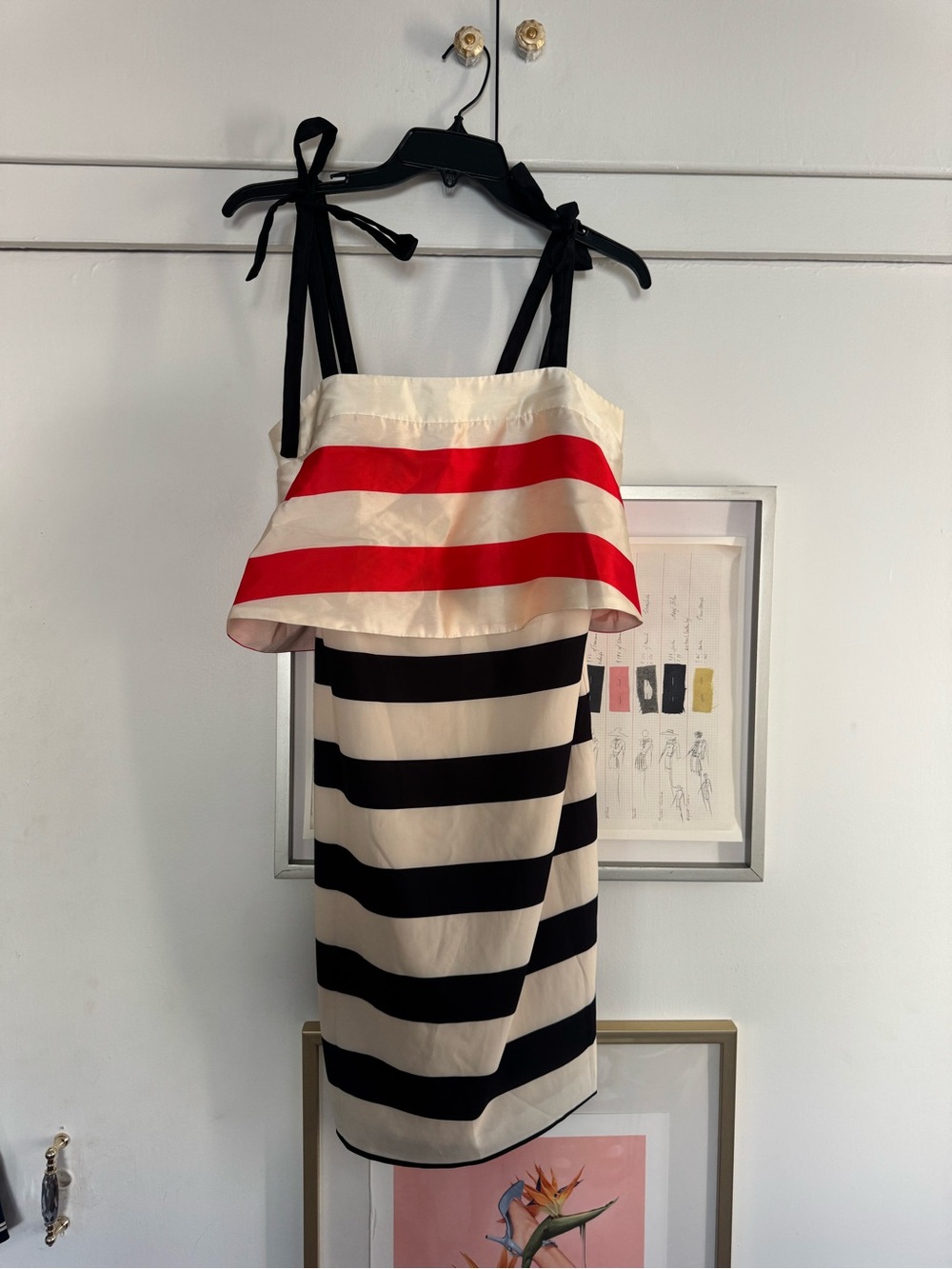 Anthropologie Striped Tie-Shoulder Dress in Red, Black & Cream